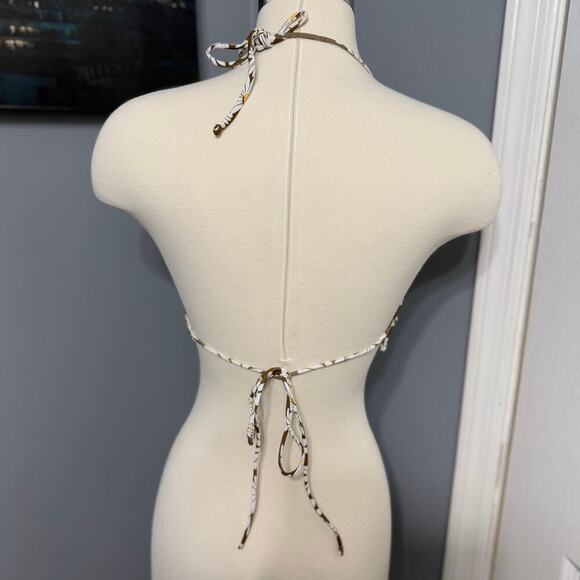 ASOS Bershka halterneck daisy crop top, brown, M - Picture 3 of 8